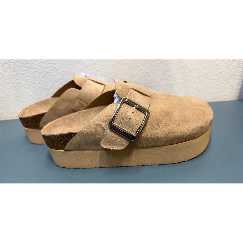 Madden Girl Cutiepie Tan Platform Clog Mules Buckle Slip‎ On Shoes 7.5M CUTI02J1